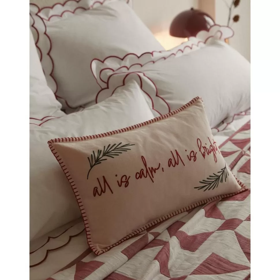 Outlet Westwing Collection Bestickte Baumwoll-Kissenhulle Yule Mit Weihnachtlichem Motiv