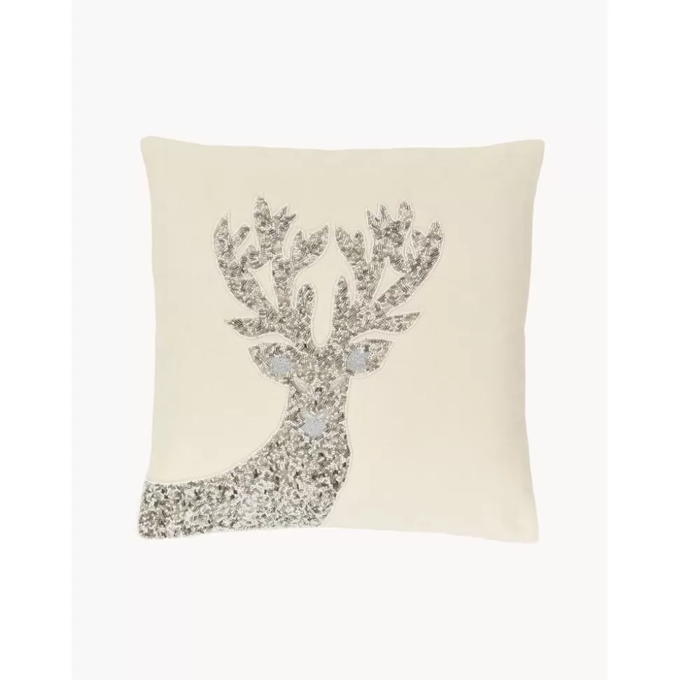 Shop Westwing Collection Bestickte Kissenhulle Deer Mit Weihnachtlicher Verzierung