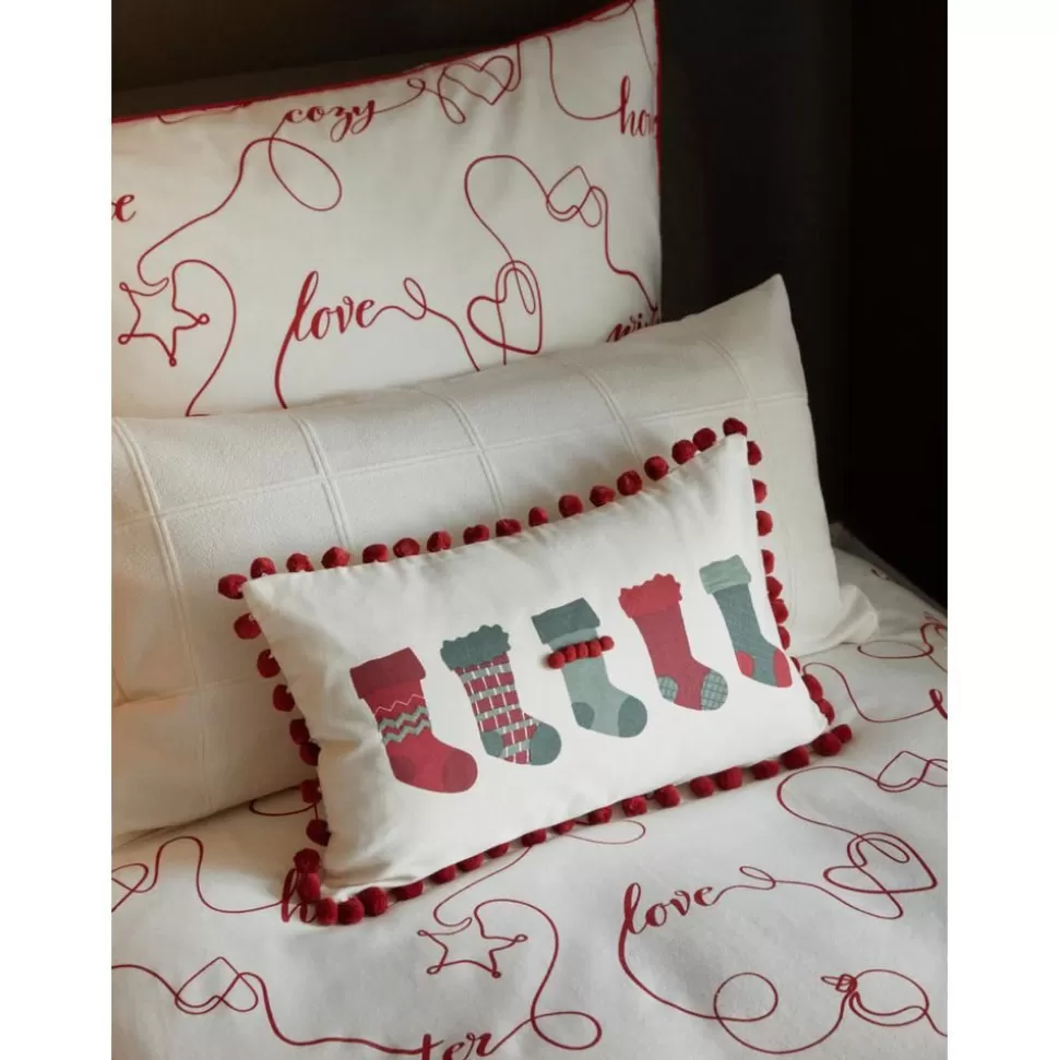 Outlet Westwing Collection Kissenhulle Coldin Mit Winterlichem Motiv Und Pompons